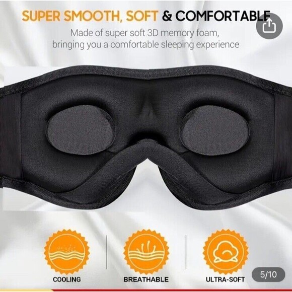 Sleep Mask Sleep Headphones Bluetooth 3D Wireless Music Sleeping Black - Picture 6 of 12
